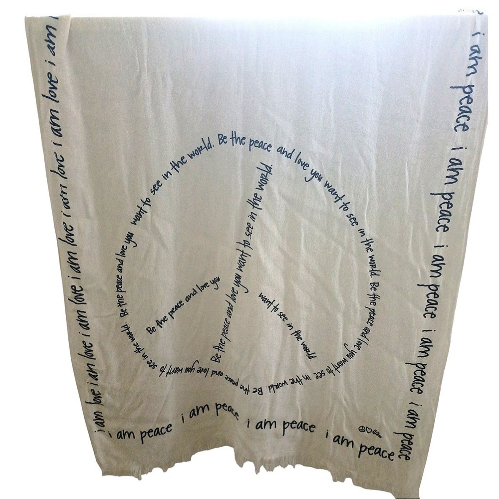 Peace Love World Alina Villasante White Viscose Peace Heart Graphic Scarf Wrap - Picture 1 of 9